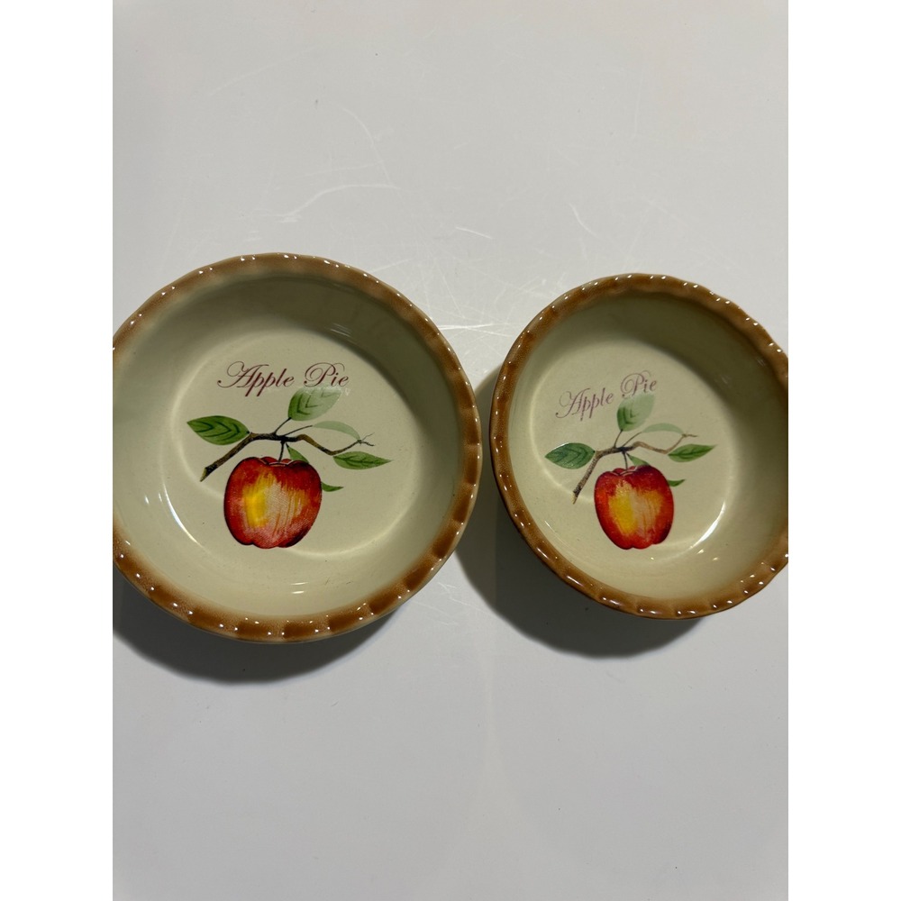 Nantucket Apple Pie Mini Stoneware Bakers Set of 2‎ Scalloped Ceramic Dishes